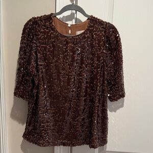 LOFT Brown Sequin Blouse